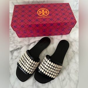 Tory Burch Woven Raffia Slide Black Size 8